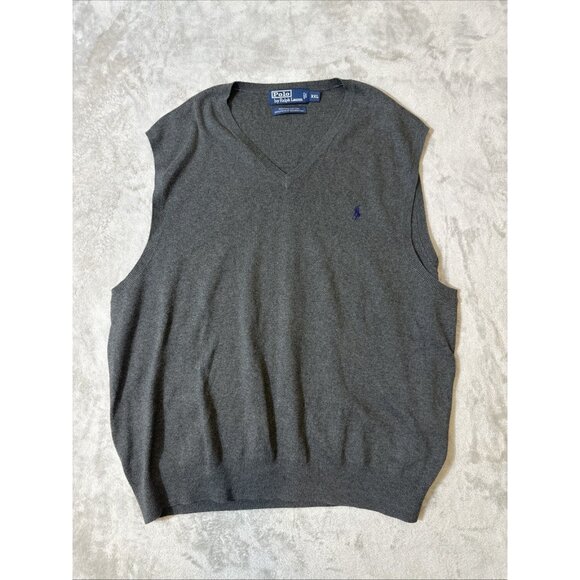 Polo Ralph Lauren Men’s XXL Gray Pima Cotton V-Neck Sweater Vest Pullover - Picture 1 of 10